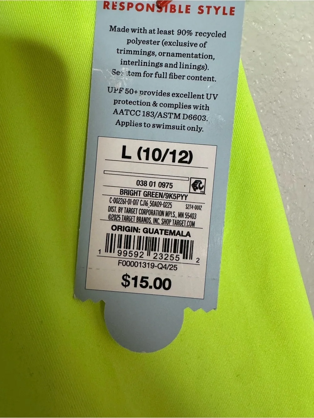 New Cat & Jack Bright Neon Green Swim Top Boys L (10/12)